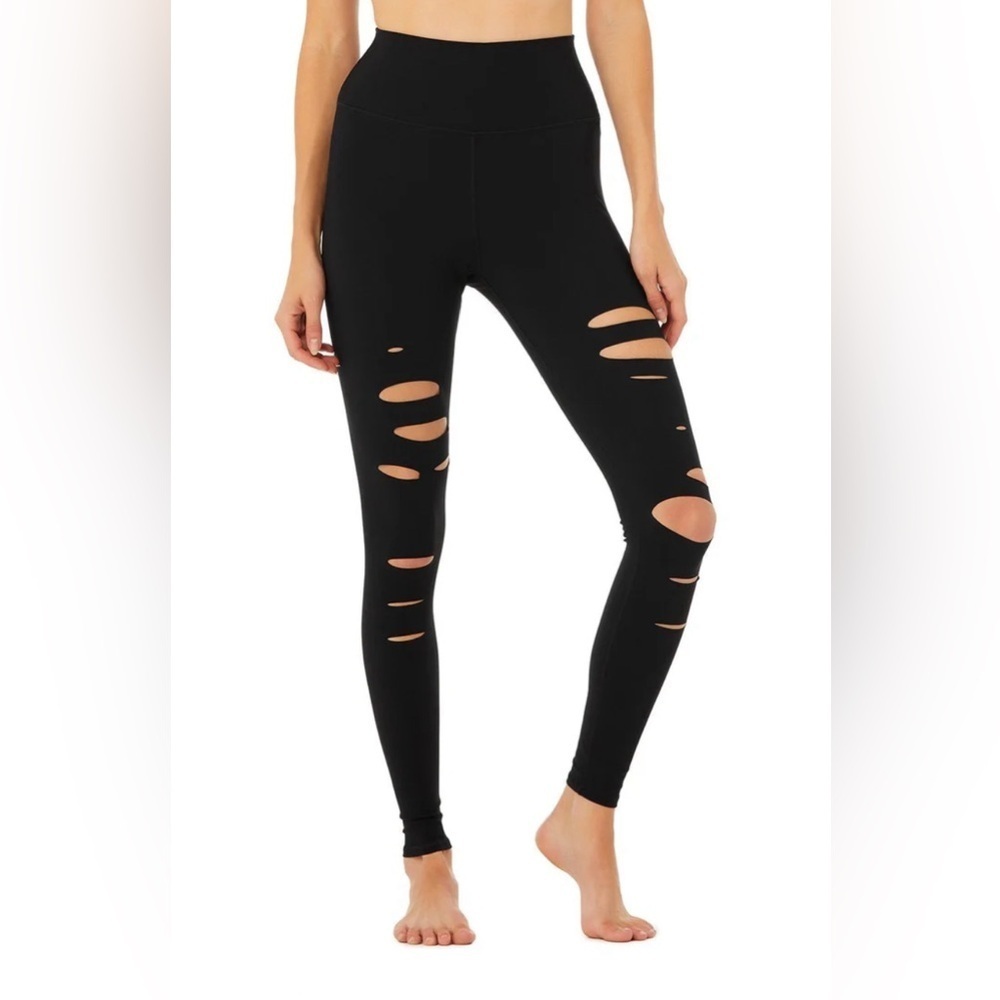 Alo Yoga High Waisted Ripped Warrior Black Leggings Small